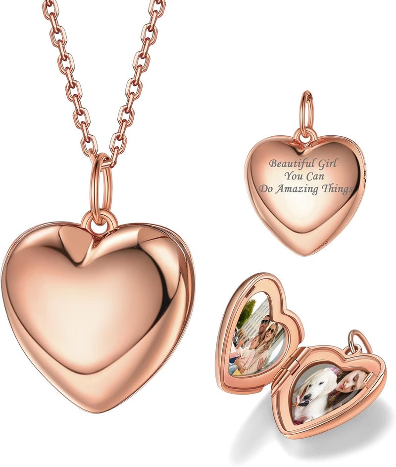 Bestyle Sterling Silver Heart Locket Necklace for Women, Dainty Cute Small Heart Locket Pendant in Gold/Rose Gold/Silver, Love Statement Jewelry Gift for Mother Wife - Image 1